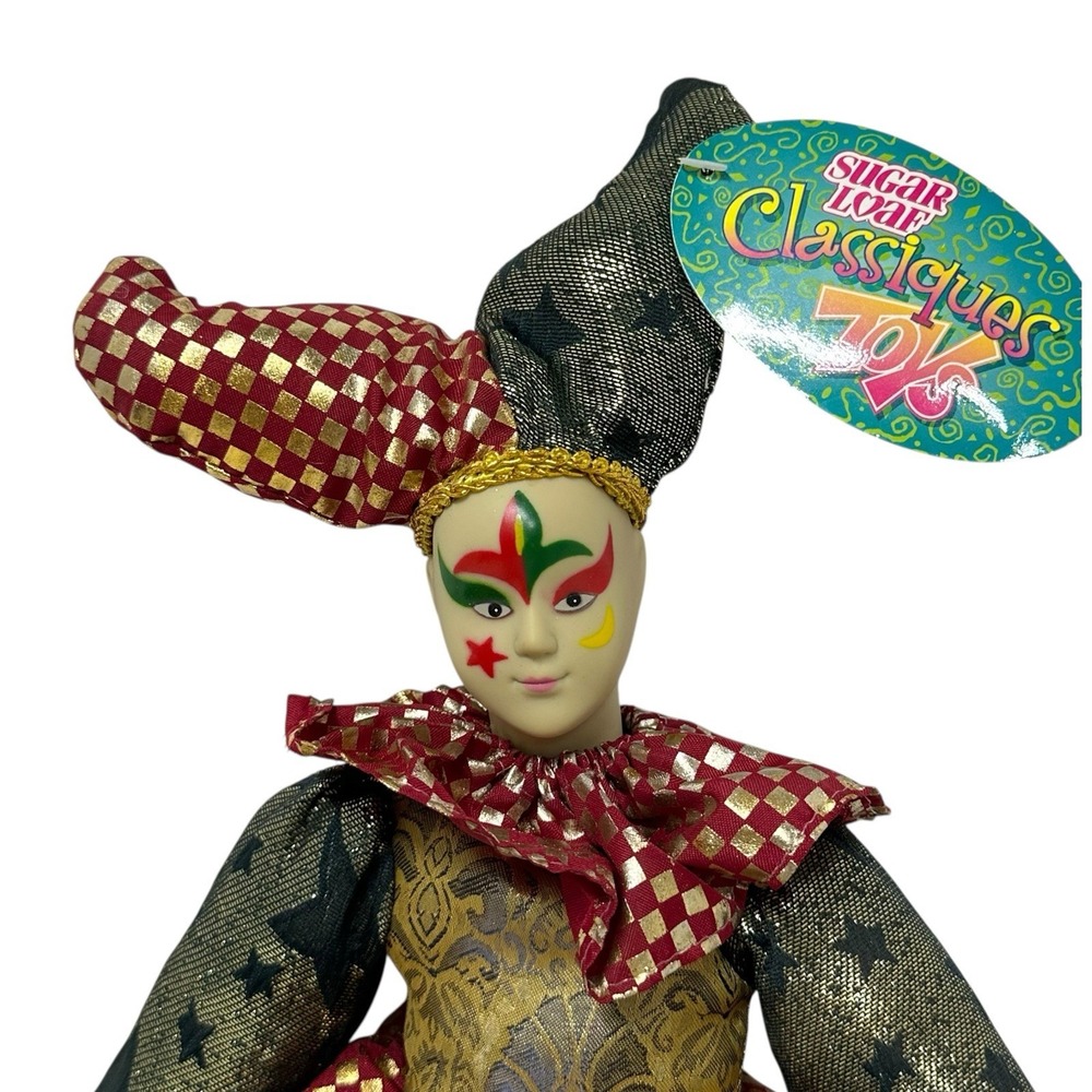 NWT Sugar Loaf Classiques Doll Harlequin Jester Porcelain 17" Red Green Tapestry